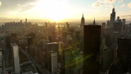 Aerial View of New York City Skyline at Sunrise
