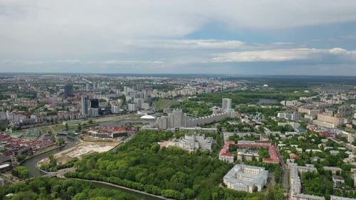 Top View of a Park in Minsk with a Ferris wheel.A Bird's-eye View of the City of Minsk, Belarus