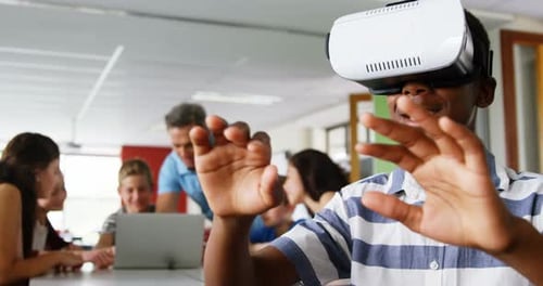 Student Using VR Headset in Classroom Setting