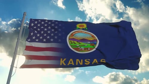 Waving Kansas Flag Blends into USA Flag Animation