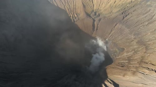 Aerial View the Crater of the Famous Active Bromo Volcano or Mount Gunung Bromo Inside the Tengger