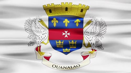 Saint Barthélemy Flag Waving with Coat of Arms Animated Loop