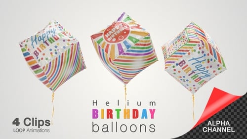 Colorful Happy Birthday Cube Balloons Loop Animation