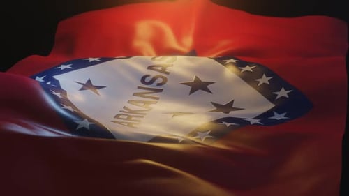 Realistic Arkansas State Flag Waving in Spotlight