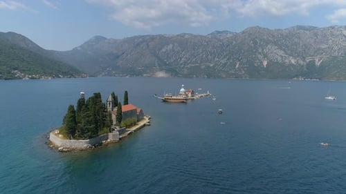 Aerial View of Boka Bay and Old Town Perast in Montenegro