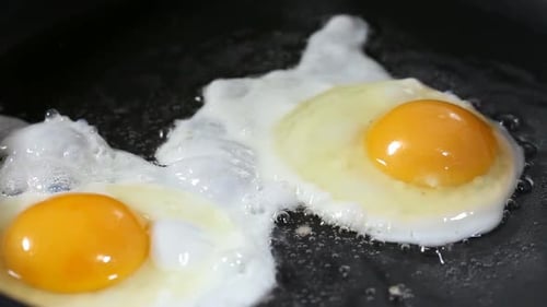 Two Sunny Side Up Eggs Frying in a Pan