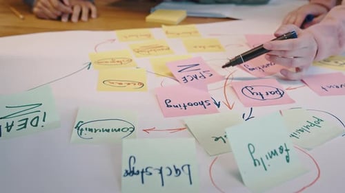 Kreatives Designerteam Fügen Sie Details zum Geschäftsprojekt auf Papier hinzu