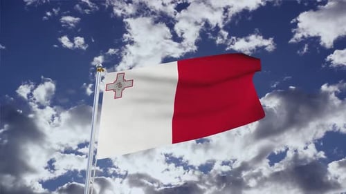 Malta Flag Waving in Realistic Blue Sky