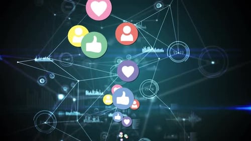 Futuristic Digital Network with Social Media Icons Rising