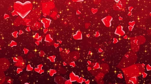 Glittering Red Hearts and Golden Sparkles Romantic Background