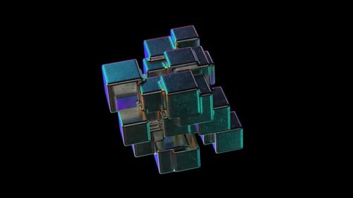 Abstract Cubic Shape Morphing with Rainbow Refractions Looped Animation