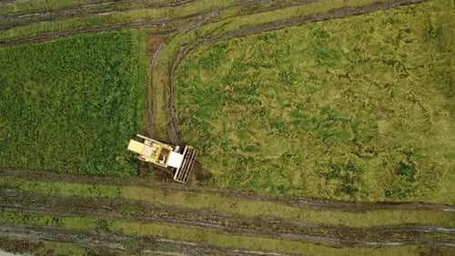 Aerial top down view the harvester work