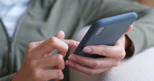 Woman Using Mobile Phone Device With Fingers Close Up