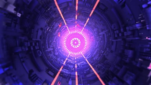 Abstract Digital Tunnel Loop with Neon Lights