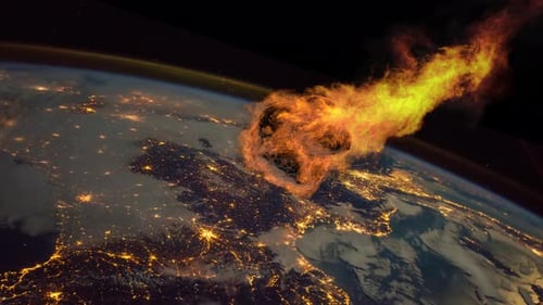 Burning Asteroid Entering Earth's Atmosphere at Night