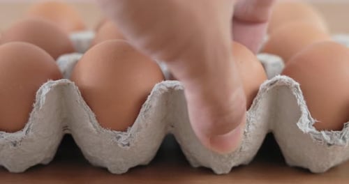 Eier von Hand aus der Packung pflücken