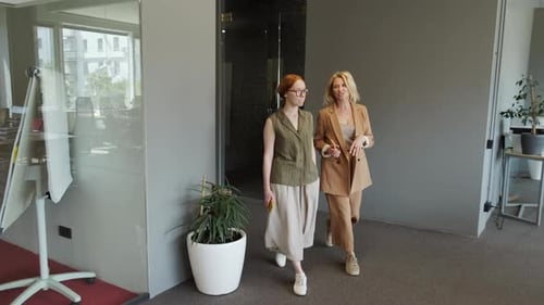 Talking Female Workers In Modern Office