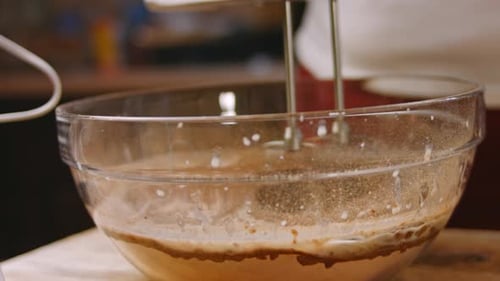 I Mix the Ingredients for the Chocolate Cake with the Mixer