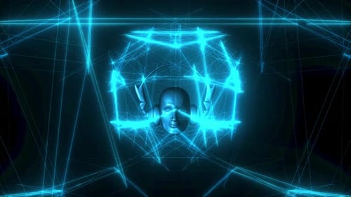 Futuristic Headphone Animation with Abstract Neon Network