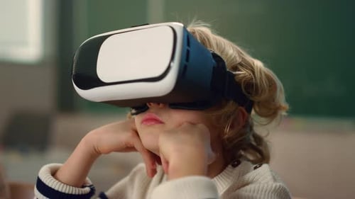Boy Wearing 3d Vr Glasses at Lesson