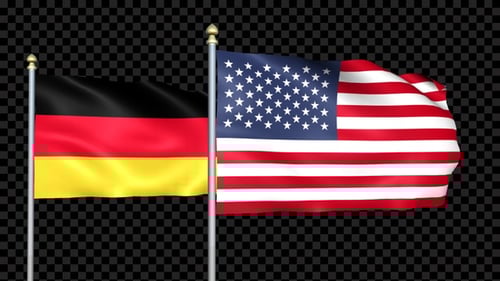 Germany and United States Flags Waving with Alpha Channel