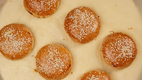 Golden Hamburger Buns with Sesame Seeds