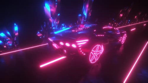 Sci Fi Glowing Neon Sport Car Background