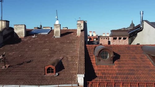 European city building. Elements of architecture. Aerial drone view.