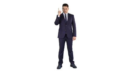 Man in Suit Making a Point with Finger
