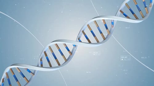 Animated 3D DNA Double Helix with Digital Data Overlay