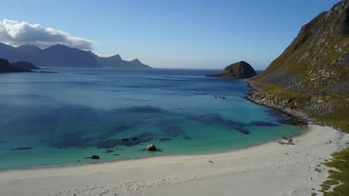 Lofoten Islands and Beach Aerial View in Norway