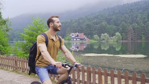 Cycling on the forest road.