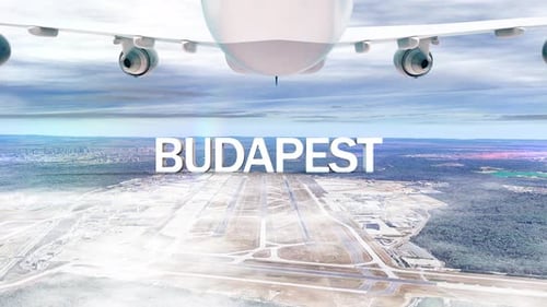 Verkehrsflugzeug über Wolken Ankunft in der Stadt Budapest