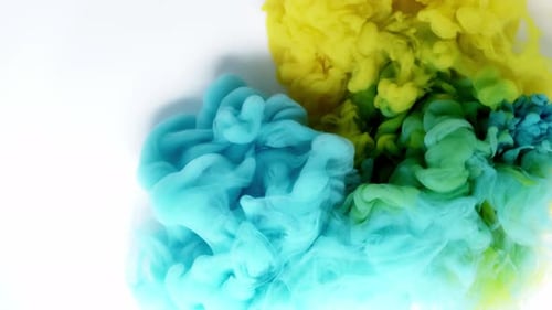 Colorful Turquoise, Green, and Yellow Paint Swirling