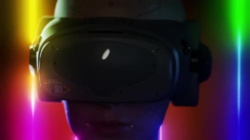 portrait of a girl in a VR helmet front view