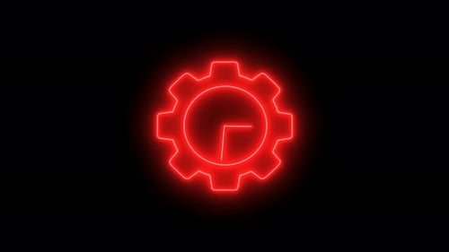 Animated Neon Gear Settings Icon with Clock
