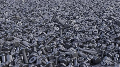 Various Bolts, Springs, Screw Nuts Rotating Exposition