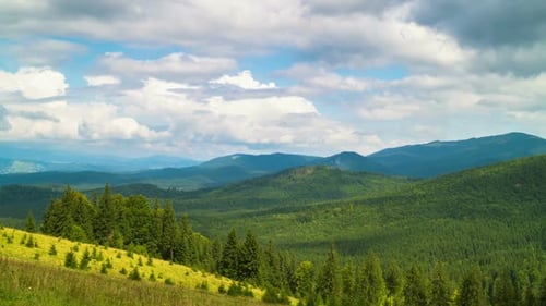 Mountain Landscape with a Fast Clouds and Shadows