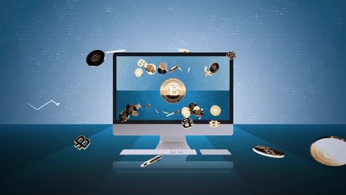 05 - 08 Contexte de crypto-monnaie BYTECOIN avec écran d'ordinateur 4K