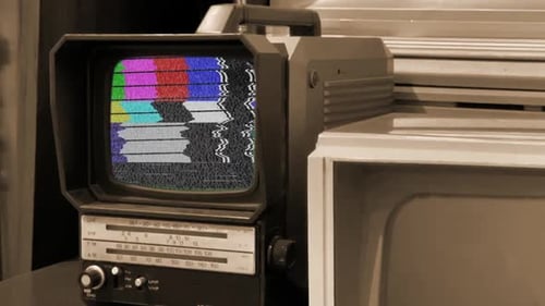 Vintage Television with Colorful Static Close Up
