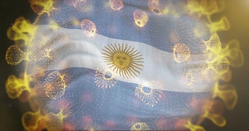 Argentina Flag With Coronavirus Microbe Centered