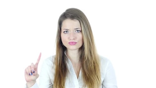 Denying Woman, Showing No by Waving finger, White Background