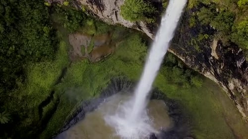 Aerial View of Waterfall in a Lush Environment
