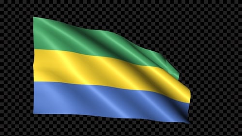Gabon National Flag Waving with Alpha Channel