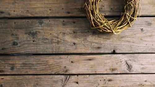 Holiday Wreath on Weathered Wooden Wall, Rustic Decoration