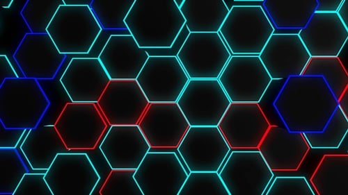 Dynamic Neon Hexagon Grid Geometric Loop Background