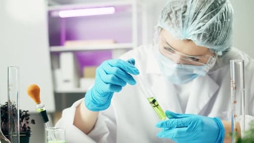 Scientist Examines Plant Sample in Test Tube