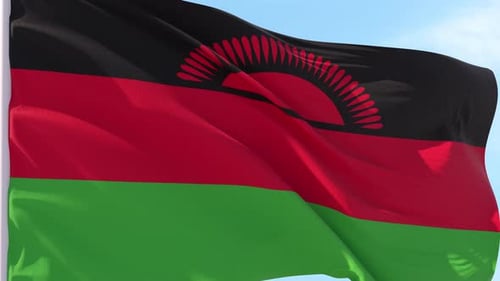 Realistic Malawi Flag Waving in Wind Loop