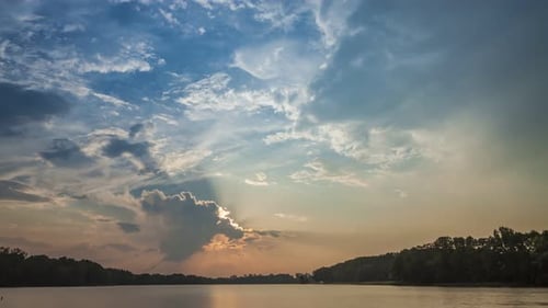 Stunning sunset in summer over the lake, timelapse, 4K