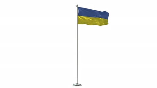 Ukraine Flag Waving on Flagpole 3D Animation